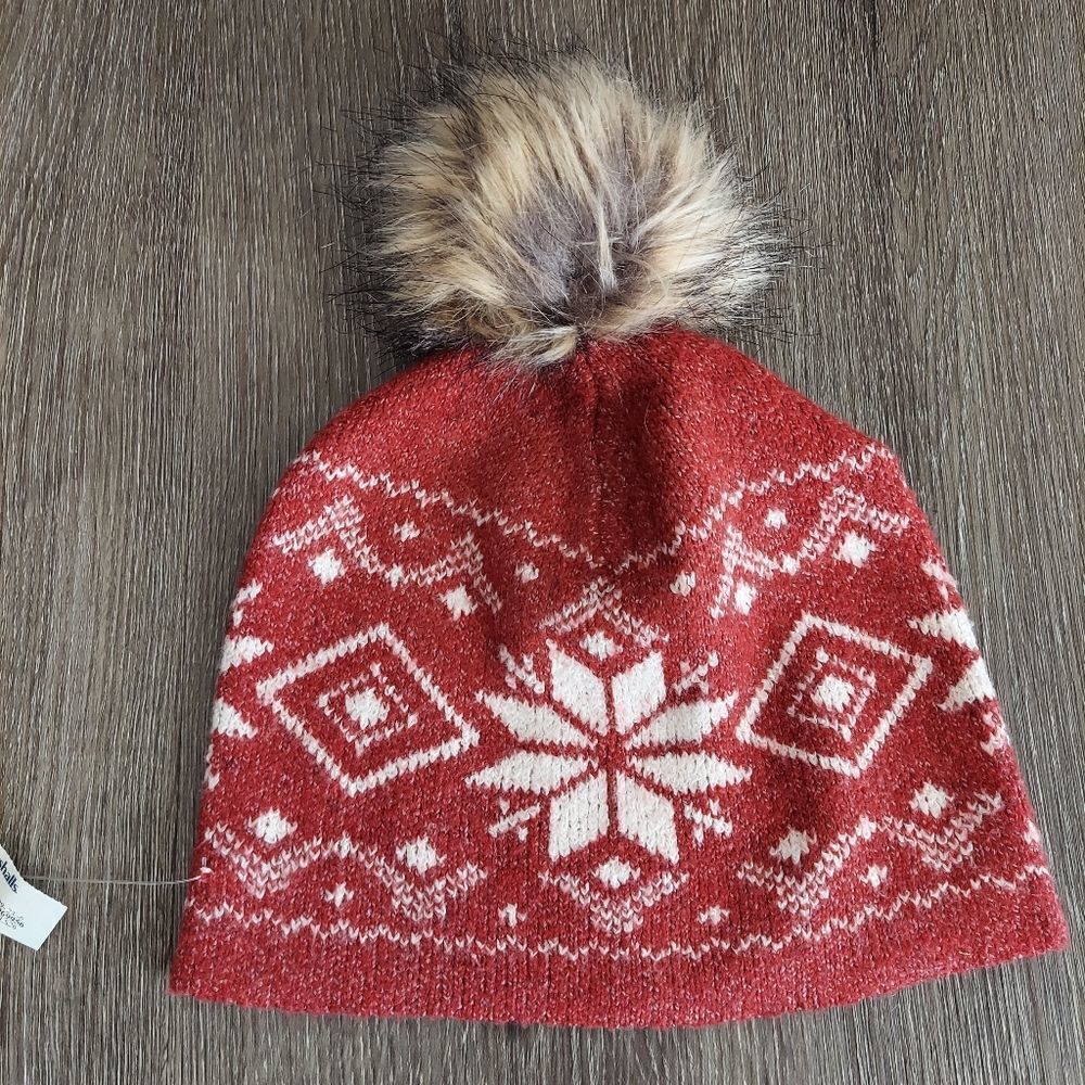 Christian Siriano New York Women's Snowflake Print Winter Pom Pom Beanie